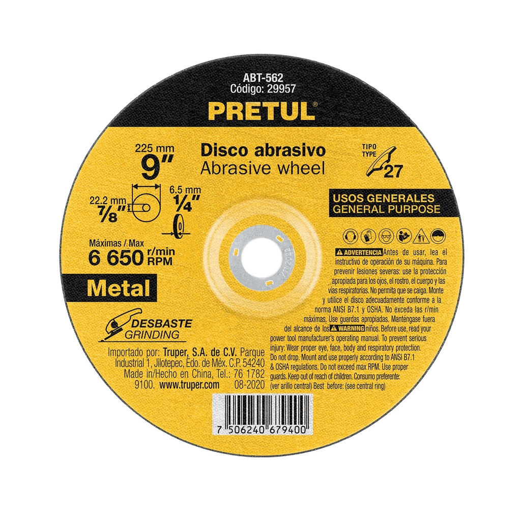 DISCOS TIPO 27 DE 9" X 6.2 MM 29957 TRUPER