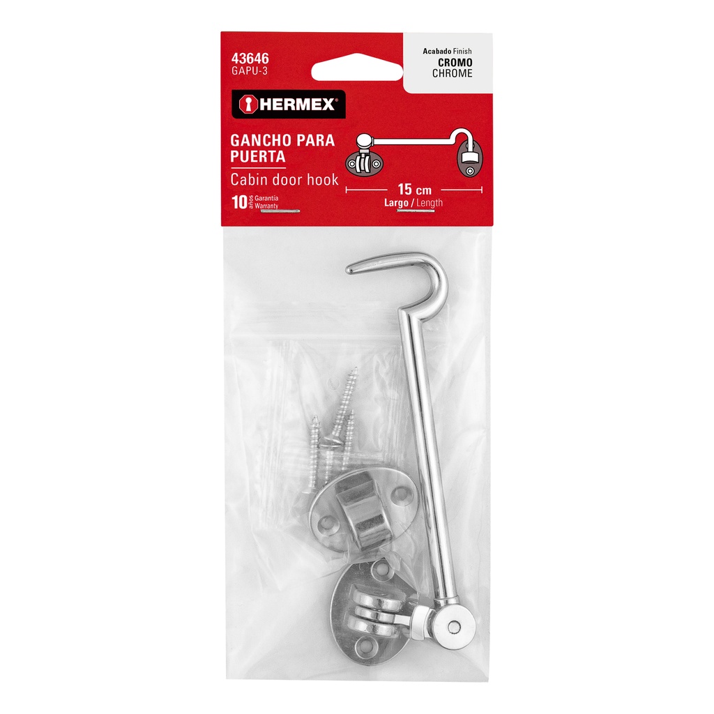 GANCHO PARA PUERTA DE CROMO 43646 HERMEX