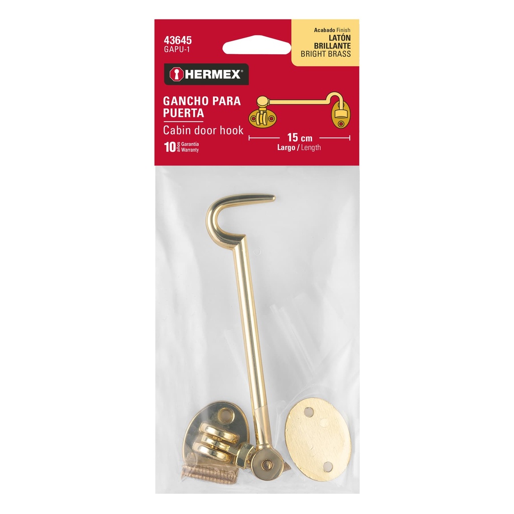 GANCHO PARA PUERTA DE LATON 15CM 43645 HERMEX