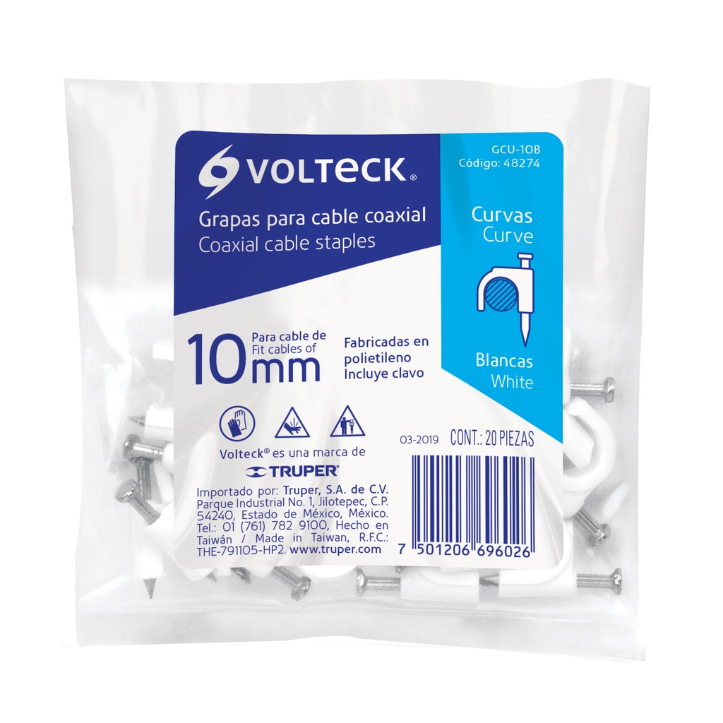 UNIDAD GRAPA CRUVA APRA CABLE DE 10 MM BLANCA 48274 VOLTECK