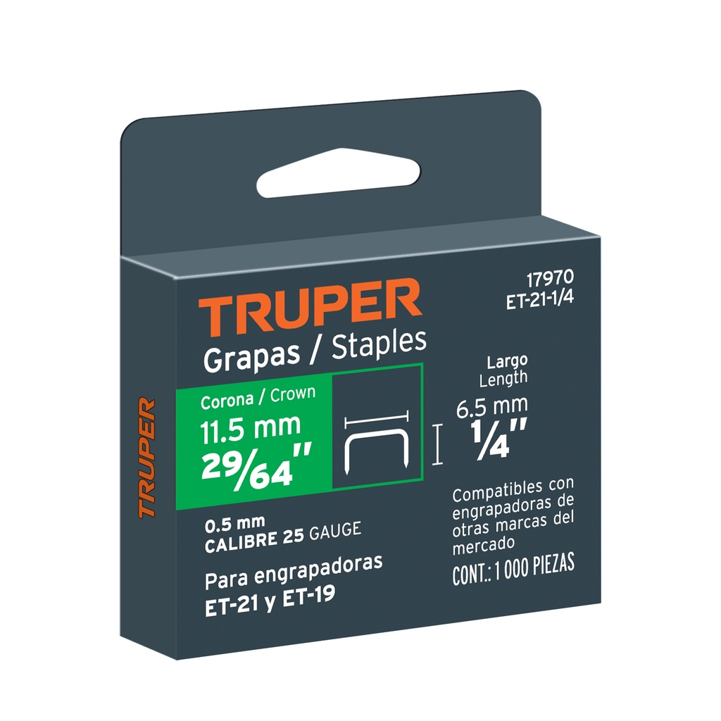 GRAPA P/PISTOLA ET-21 DE 1/4 1000 PZAS 17970 TRUPER