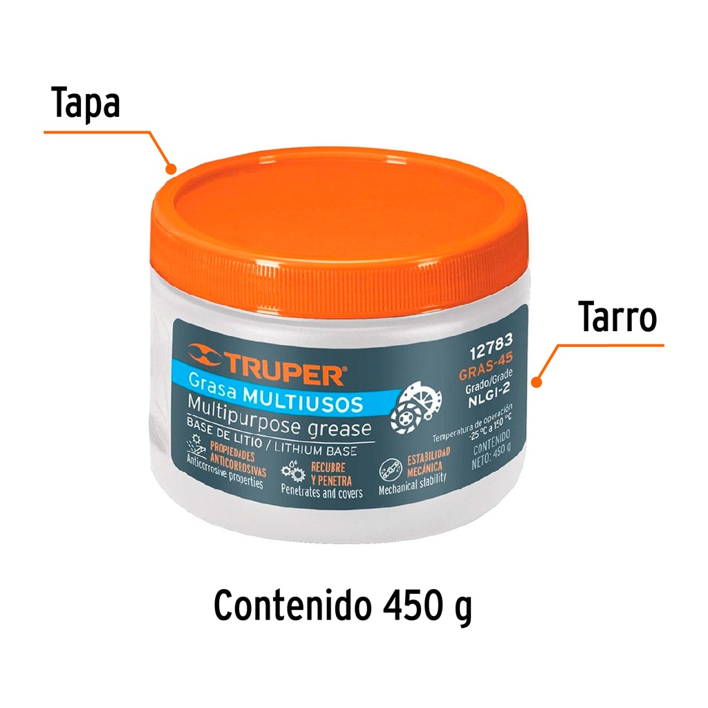 GRASA DE LITIO PARA CHASIS, 450 GR." 12783 TRUPER