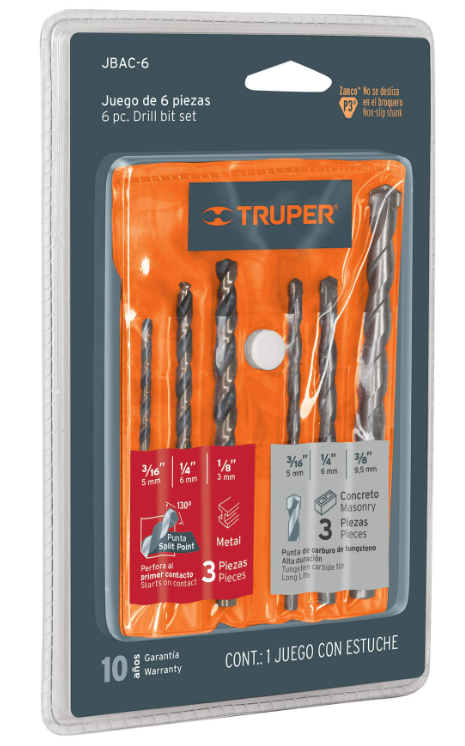 JUEGO DE BROCAS PARA CONCRETO 6 PZS 19595 TRUPER