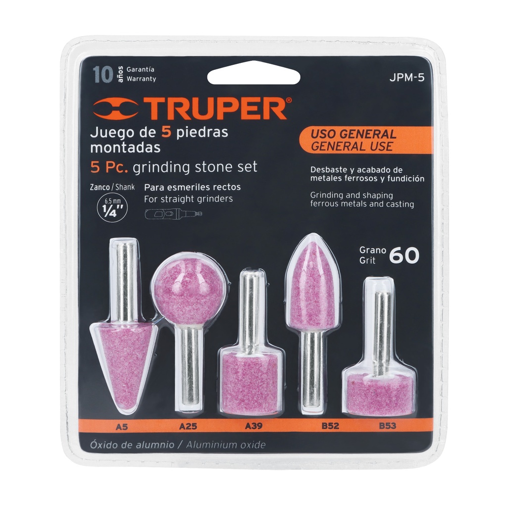JUEGO DE PIEDRAS MONTADAS PARA TALADRO 5 PZS 11680 TRUPER