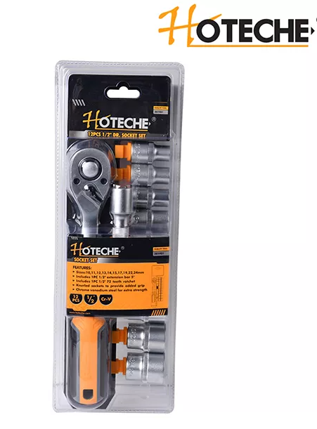 JUEGO DE RATCH Y COPAS 1/2 - 12 PIEZAS - 72 DIENTES 201901 HOTECHE