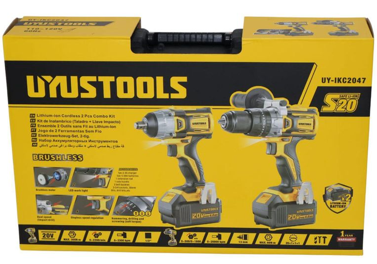KIT INALAMBRICO (TALADRO+LLAVE DE IMPACTO) 20V/4.0HX2 UY-IKC2047 UYUSTOOLS