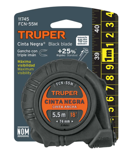 [11745] METRO CONTRA IMPACTOS CINTA NEGRA X-ANCHA 27 MM 5.5MM 11745 TRUPER