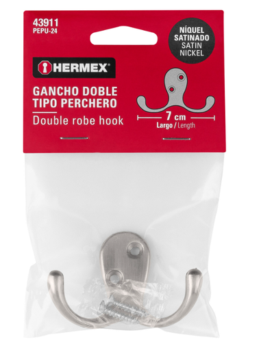 [43911] PERCHERO P/PUERTA,NIQUEL SATINADO,CHICO 43911 HERMEX