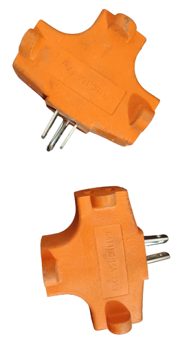 [CM01027] U02-1 ESPIGA RECEPTORA EN T A TRIPLE SOQUET CON TIERRA FISICA NARANJA ALTA CALIDAD LIGHTING