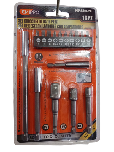 [8104398] SET DE DESARMADORES CON ADAPTADORES 16 PZS. 8104398 EMIPRO