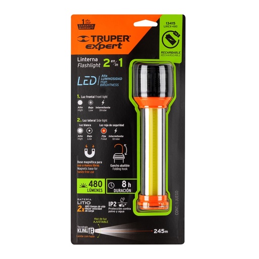 [13415] LINTERNA RECARGABLE CON LUZ EMERGENCIA 480LM 13415 TRUPER EXPERT