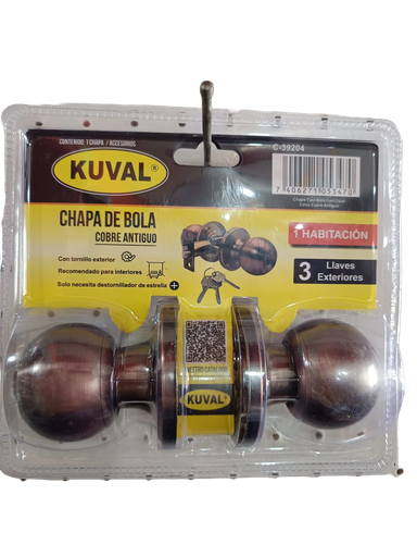 [CHA-39204] CHAPA DE BOLA CON LLAVE PARA PUERTA TOP-604 COBRE ANTIGUO