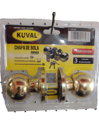 [CHA-39206] CHAPA DE BOLA CON LLAVE PARA PUERTA TOP-607 DORADA C39206
