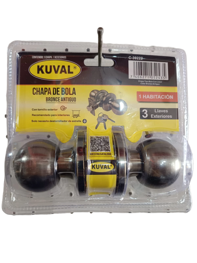 [CHA-39222] CHAPA DE BOLA CON LLAVE PARA PUERTA TOP-607 BRONCE ANTIGUO C-39222 KUVAL