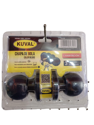 [CHA-39226] CHAPA DE BOLA CON LLAVE PARA PUERTA TOP-607 NEGRA C-39226 KUVAL
