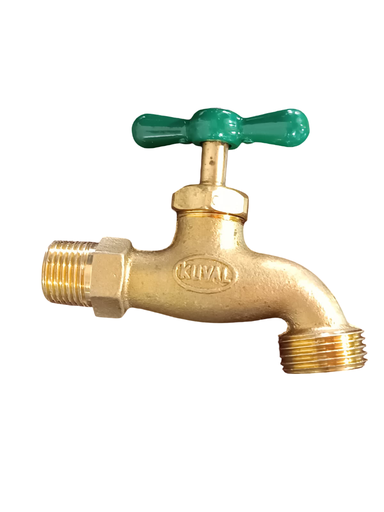 [X54-140] LLAVE DE CHORRO BRONCE CON ROSCA DE 1/2 SUPER PESADA MANECILLA VERDE KUVAL