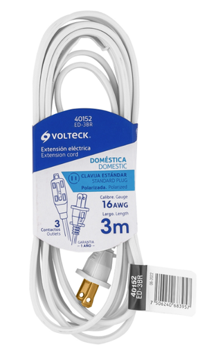 [40152] EXTENSION ELECTRICA DOMESTICA 3M BLANCA CON CLAVIJA RECTA 40152 VOLTECK