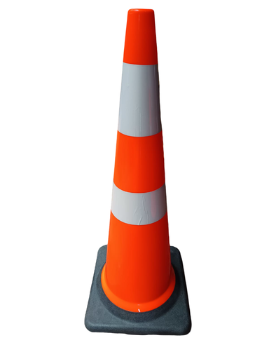 [193522] CONO DE PVC FLEXIBLE 90CM ALTO NARANJA BASE NEGRA