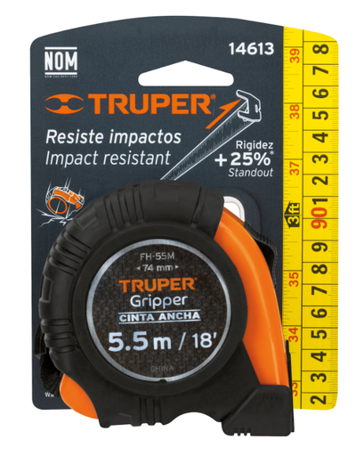 [14613] FLEXÓMETRO GRIPPER CONTRA IMPACTOS 5.5 M CINTA 25 MM, 14613 TRUPER