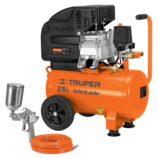 [100300] COMBO DE COMPRESOR DE AIRE LUBRICADO 25 LTS MANGUERA Y PISTOLA 100300 TRUPER