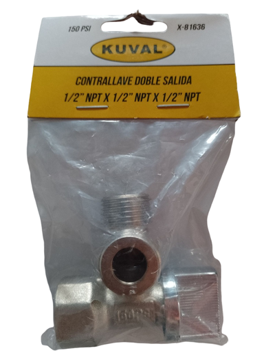 [X-81636] CONTRALLAVE DOBLE SALIDA 150 PSI 1/2 NPT X 1/2 NPT X-81636 KUVAL
