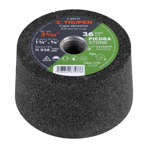 [13780] COPA DESBASTE 3-5/32", GRADO 36 PARA PIEDRA 13780 TRUPER