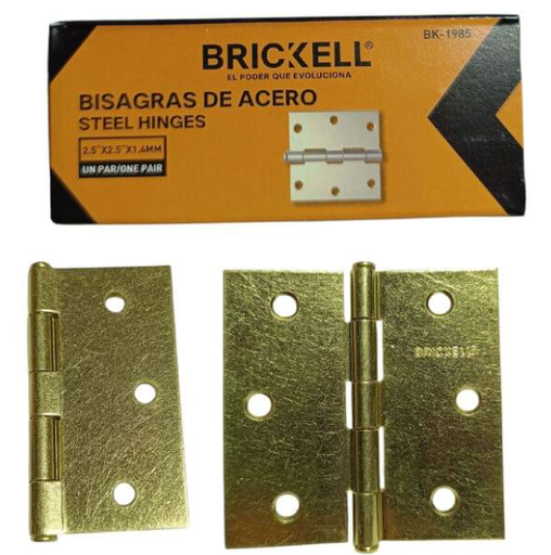 [F-1183] PAR DE BISAGRA P/PUERTA 2 1/2" X 2 1/2" DORADA BK-1985 BRICKELL