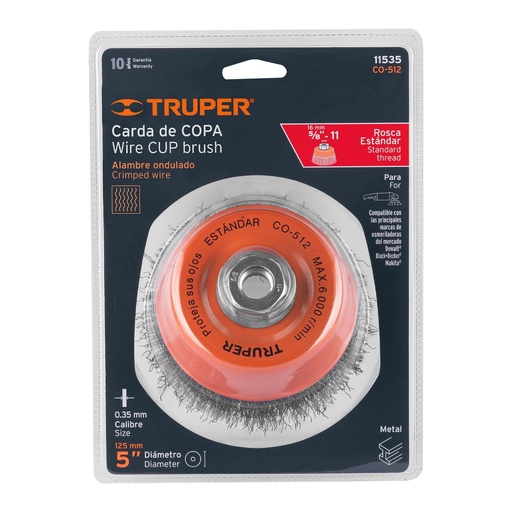 [11535] CARDA COPA 5' ALAMBRE ONDULADO FINO EJE 5/8'-11 11535 TRUPER