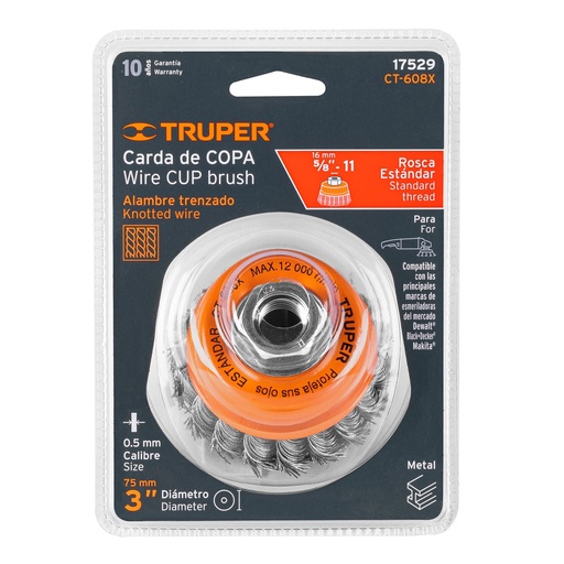 [17529] CARDA COPA TRENZADO 3X5/8" P/ESMERIL 17529 TRUPER