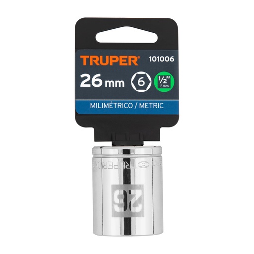 [101006] DADO CUADRO 1/2" ESTRIADO MILIMETRICO 26MM 101006 TRUPER