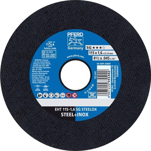 [63607] DISCO CORTAR INOX 4.5" EHT1.6SG 25/1 PFERD
