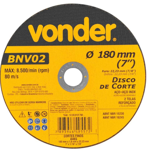 [1208012700] DISCO CORTAR INOX 7" 1.6 MM BNV02 25/1 VD