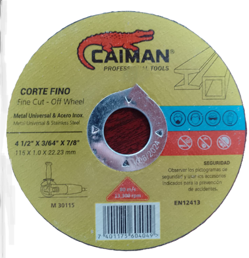[14648.] DISCO CORTAR METAL INOX. PLANO 4 1/2X3/64X7/8 CAIMAN