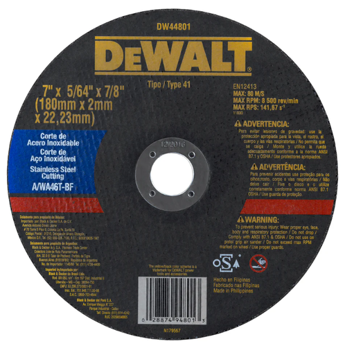 [DW44801] DISCO CORTE INOX 7 X 5/64 X 7/8 DW44801 DEWALT