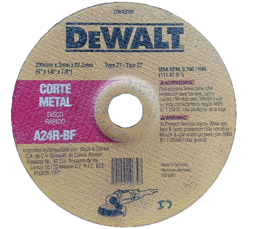 [DW4918F] DISCO CORTE METAL 9"X1/8"X7/8" DW4918F DEWALT