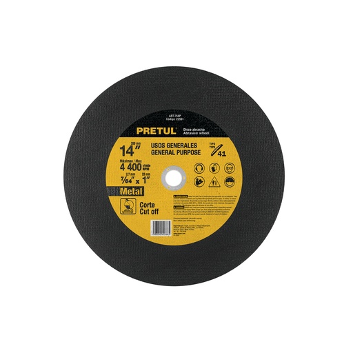[22561] DISCO CORTE METAL TIPO 1 14" PRETUL