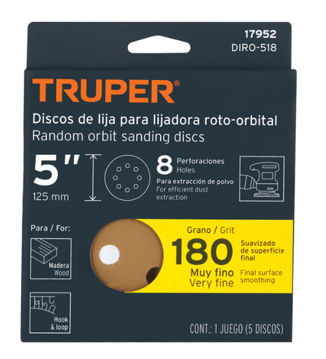 [17952] DISCO DE LIJA DE OXIDO DE ALUMINIO CON RESPALDO DE VELCRO GRANO 180 17952 TRUPER