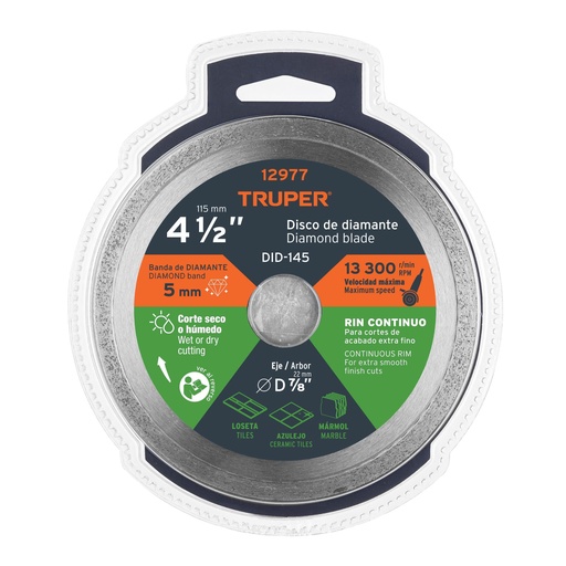 [12977] DISCO DIAMANTE DE 4 1/2" X 1.6MM RIN CONTINUO 12977 TRUPER