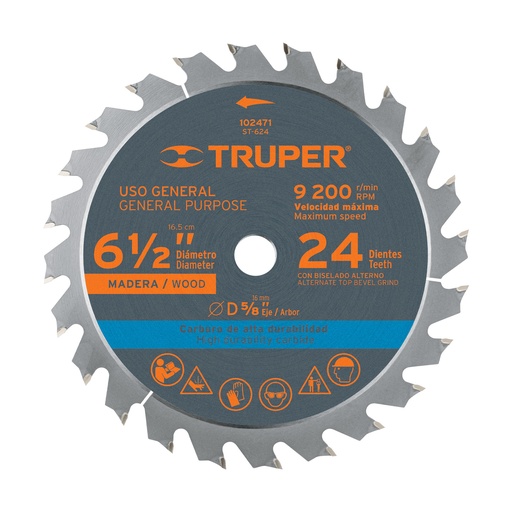 [102471] DISCO SIERRA CIRCULAR 6 1/2, 24 DIENTES, 5/8 102471