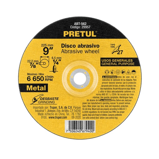 [29957] DISCOS TIPO 27 DE 9" X 6.2 MM 29957