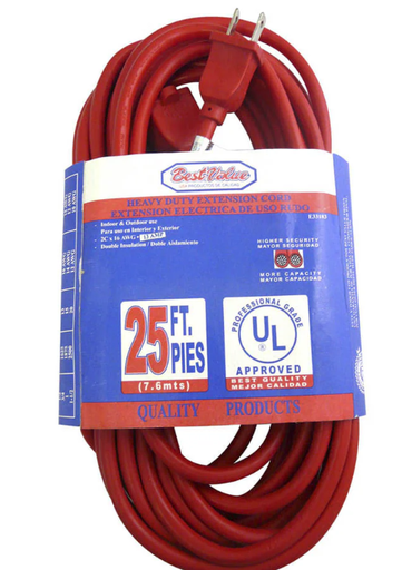 [E33183] EXTENSION INDUSTRIAL 16AWG 25 PIES 2C. ROJA E33183 BEST VALUE