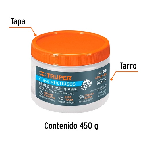 [12783] GRASA DE LITIO PARA CHASIS, 450 GR." 12783 TRUPER