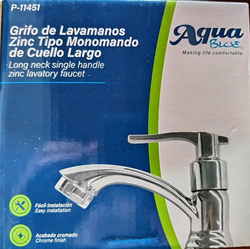 [P11451] GRIFO DE LAVAMANOS ZINC TIPO MONOMANDO CUELLO LARGO P-11451 AQUA BLUE