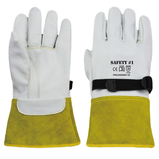 [PROLINEMAN-10] GUANTE DE CUERO PROTECTOR DE GUANTE DE ELECTRICISTA, PIEL FLOR VACUNO GRIS. CARTERA FLUORECENTE, 10 CMS DE LARGO. HEBILLA AJUSTABLE, #1 MODELO PROLINEMAN TALLA 10 MARCA SAFETY