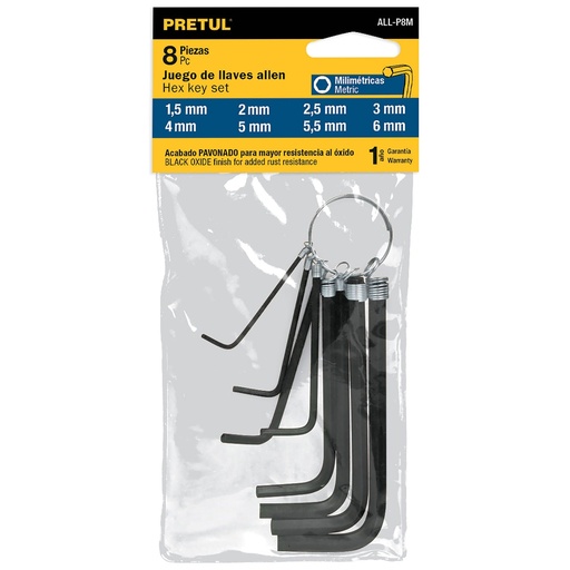 [21851] JGO D/LLAVES ALLEN MM T/LLAVERO 8 PZAS 21851 PRETUL