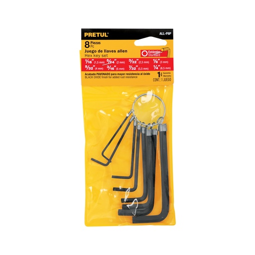 [21850] JGO D/LLAVES ALLEN STD T/LLAVERO 8 PZAS 21850 PRETUL