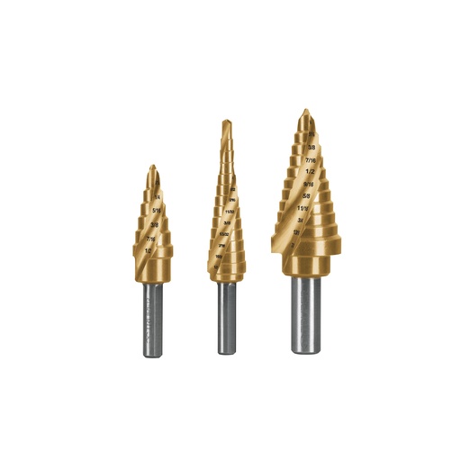 [101557] JUEGO DE 3 BROCAS ESCALONADAS 1/8"-1/2",3/16"-1/2",3/16"-7/8"