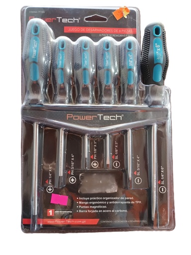 [PT1085] JUEGO DE DESARMADORES 6 PZS. PT1085 POWERTECH