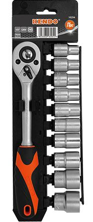 [16204] JUEGO RATCHET Y COPAS 1/2 11 PCS, 10 - 24 mm, 16204  KENDO